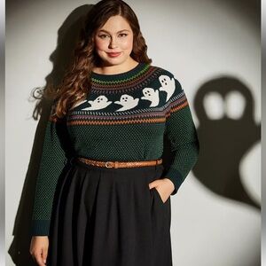 Modcloth You’ve Been Ghosted Halloween Fair Isle Knitted Sweater size 3x